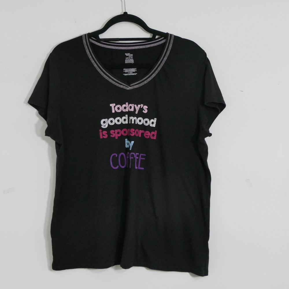 Secret Treasures Womens Sleep Shirt L(12-14) Black Coffee Graphic Pajama Top‎